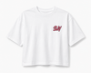 Handmade Shirts | "SLAY" Oversize Bio-Baumwoll Crop Top mit Stickmotiv – ProudYou